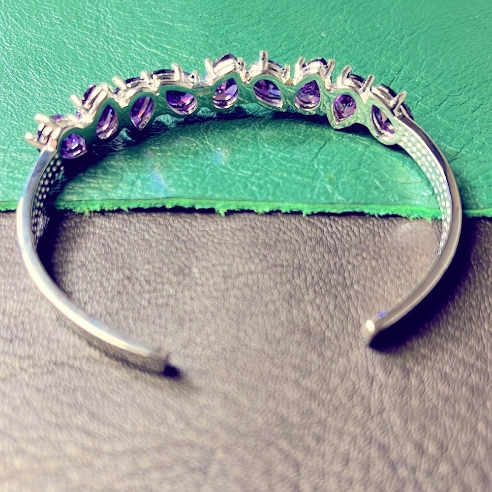 Sterling Silver Amethyst Open Cuff Bracelet - Picture 2 of 2